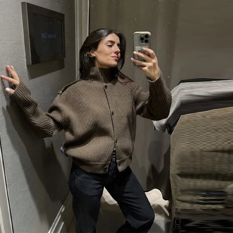 The Effortless Stand-Collar Cardigan