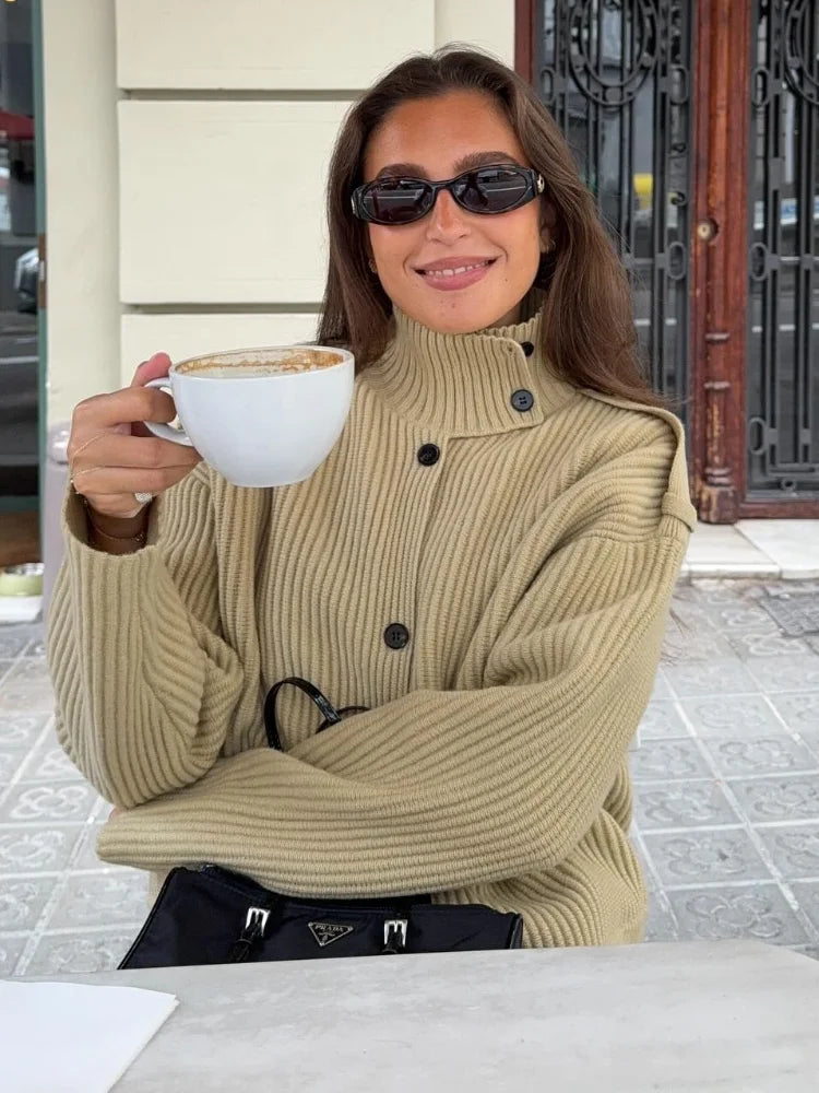 The Effortless Stand-Collar Cardigan