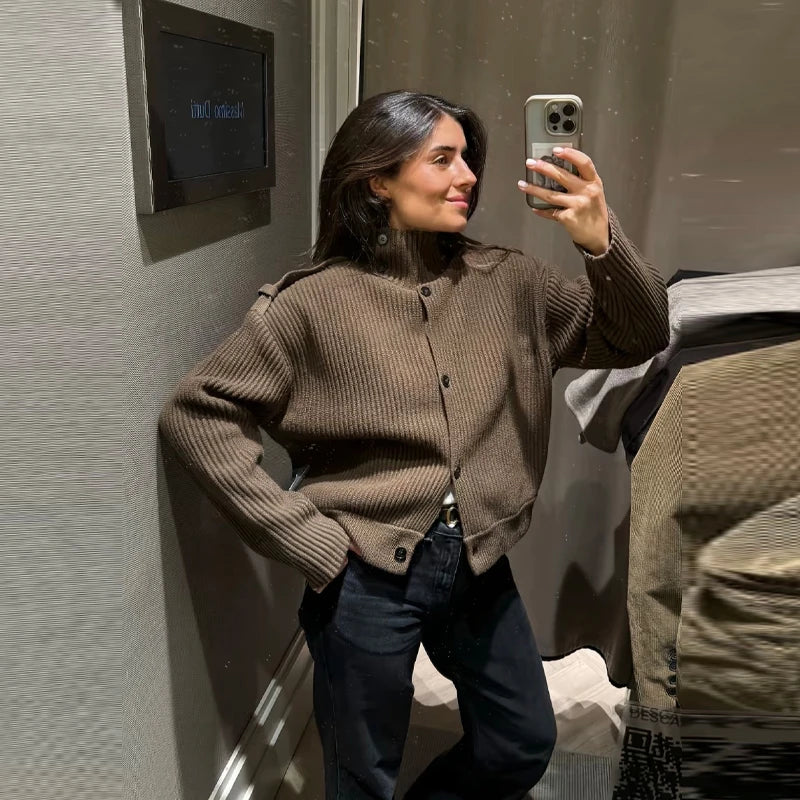 The Effortless Stand-Collar Cardigan